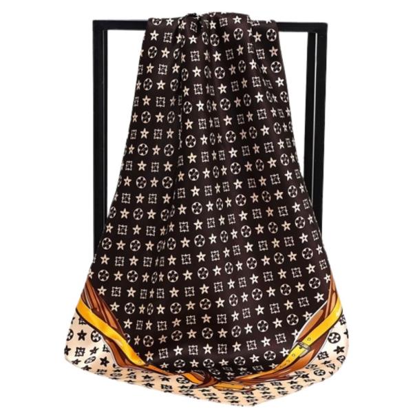 MONOGRAM PATTERN SILKY BANDANA SQUARE NECK SCARF