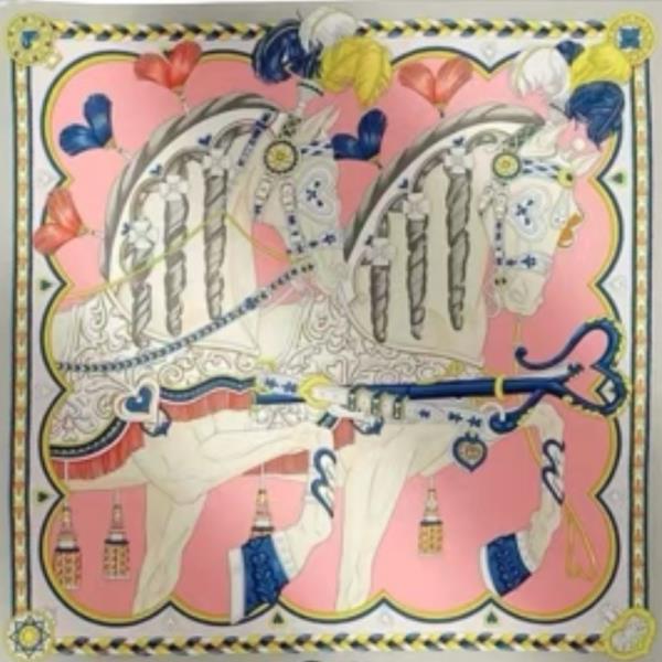 EQUESTRIAN PATTERN SILKY BANDANA SQUARE NECK SCARF