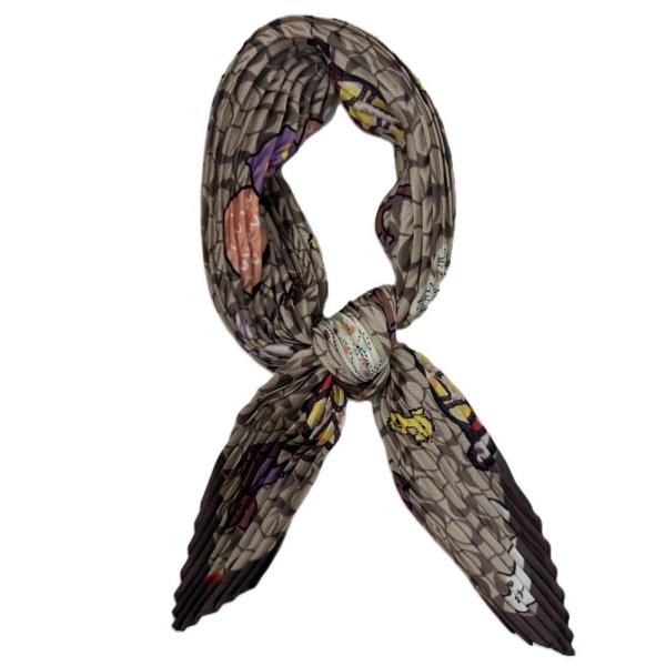 PLEATED GEOMETRIC PRINT SILKY BANDANA SQUARE NECK SCARF