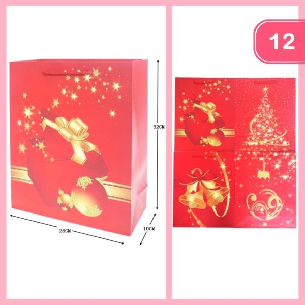GLITTER CHRISTMAS GIFT BAG (12 UNITS)
