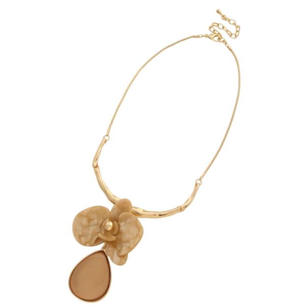 FLOWER TEARDROP PENDANT NECKLACE