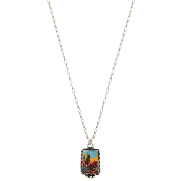 WESTERN DESERT CACTUS PENDANT NECKLACE