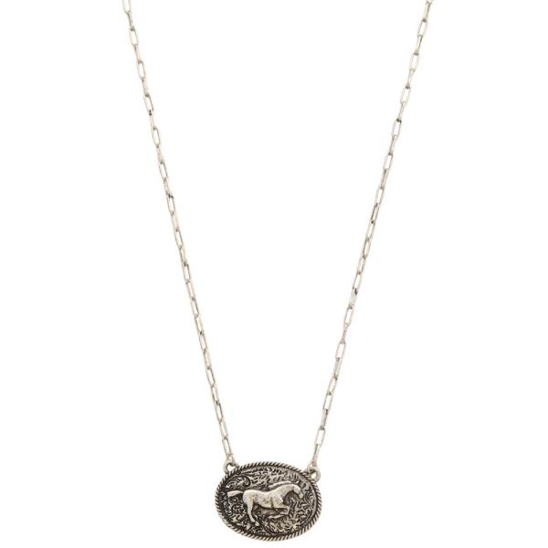 WESTERN HORSE CONCHO PENDANT METAL NECKLACE
