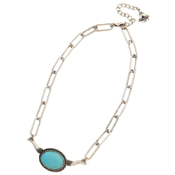 WESTERN TURQUOISE BEAD CATTLE HORN PENDANT NECKLACE