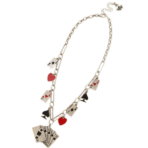 PLAYING CARDS CHARMS STATION METAL NECKLACE