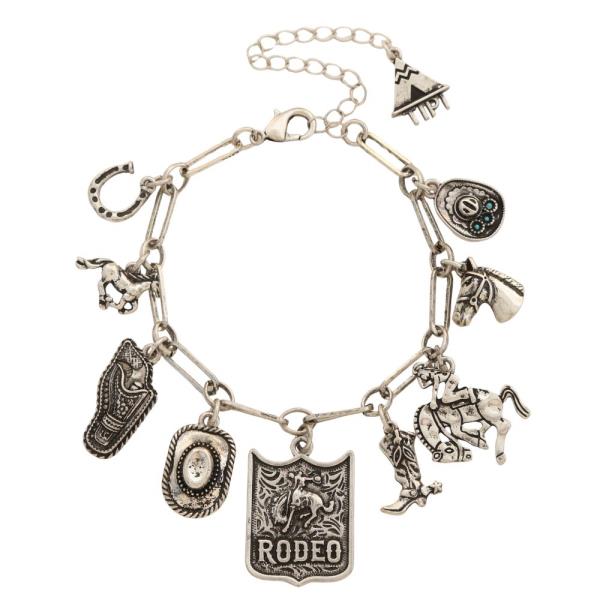 WESTERN RODEO MULTI CHARM METAL BRACELET