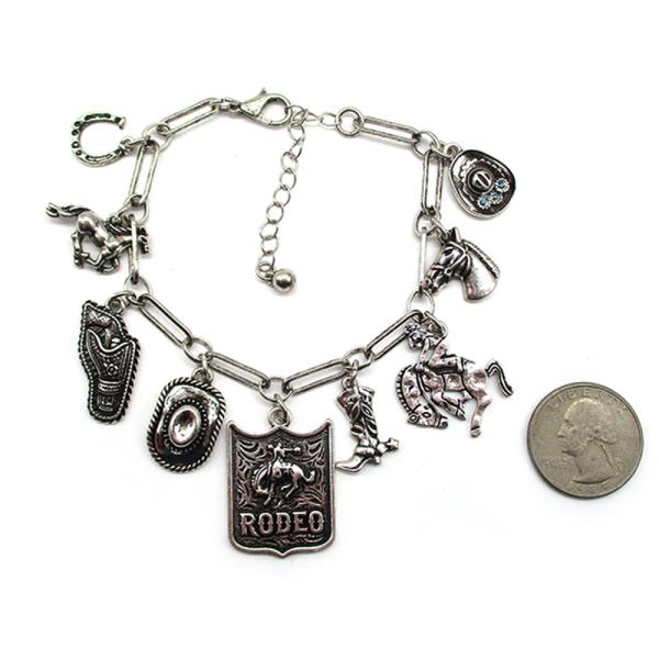 WESTERN RODEO MULTI CHARM METAL BRACELET