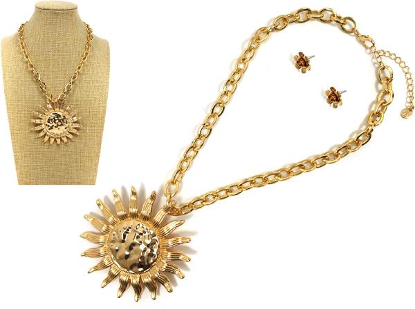 SUN SHAPE PENDANT CHAIN METAL NECKLACE