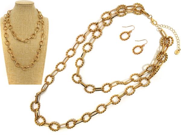 CIRCLE LINK CHAIN LAYERED METAL NECKLACE