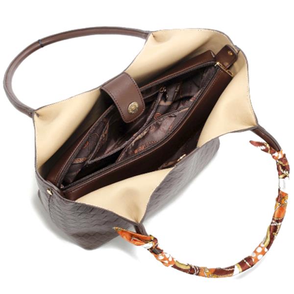 WOVEN DESIGN SCARF HANDLE TOTE BAG