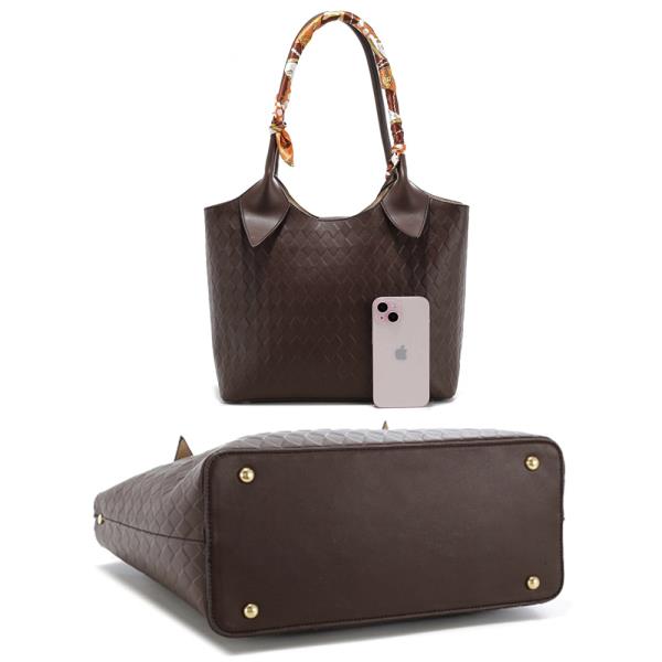 WOVEN DESIGN SCARF HANDLE TOTE BAG