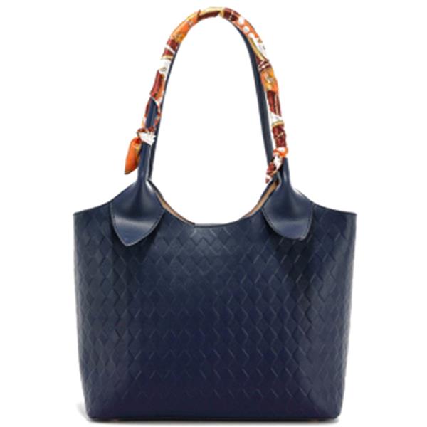 WOVEN DESIGN SCARF HANDLE TOTE BAG