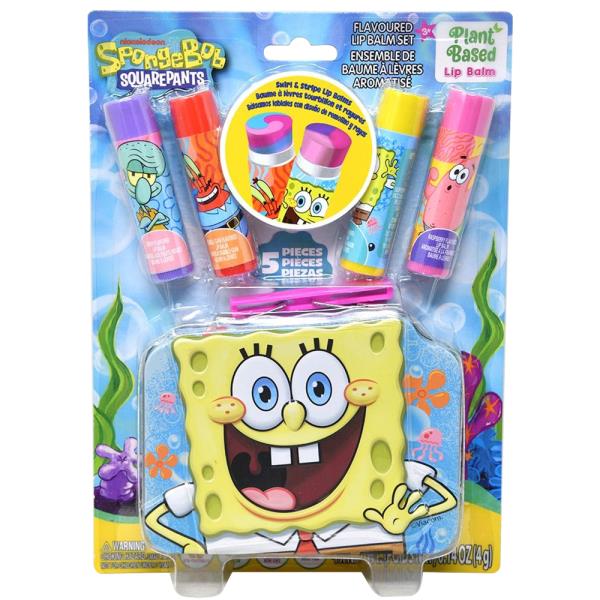 SPONGE BOB 4PC LIP BALM W SHAPED TIN