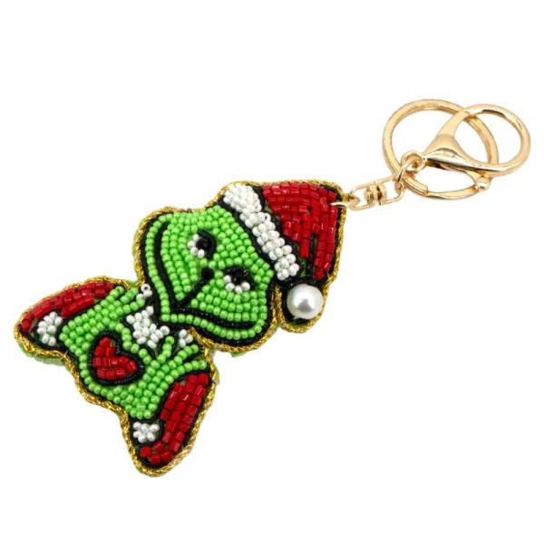 CHRISTMAS SEED BEAD GRINCH KEYCHAIN