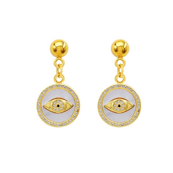 EVIL EYE ROUND STAINLESS STEEL DANGLE EARRING