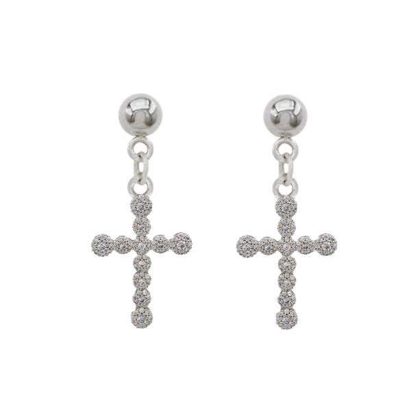 CZ CROSS STAINLESS STEEL DANGLE EARRING