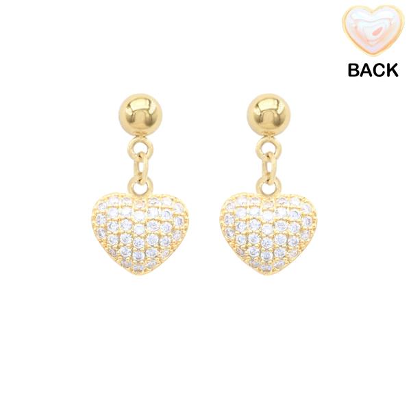 HEART CZ PEARL BEAD STAINLESS STEEL EARRING