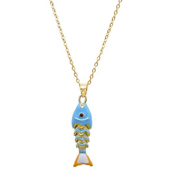 MOVEABLE FISH CHARM STAINLESS STEEL NECKLACE