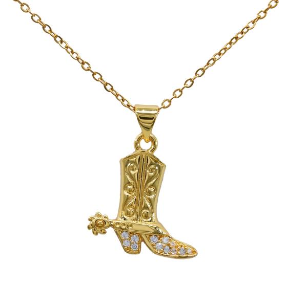 COWBOY BOOT CHARM STAINLESS STEEL NECKLACE