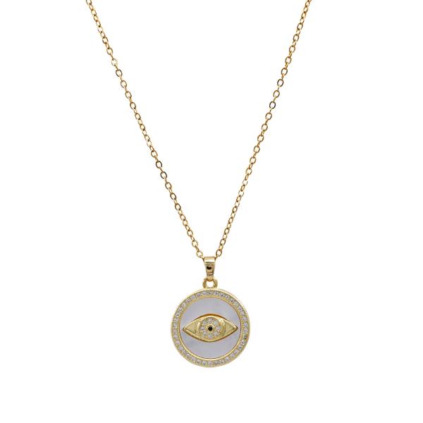 EVIL EYE ROUND CHARM STAINLESS STEEL NECKLACE