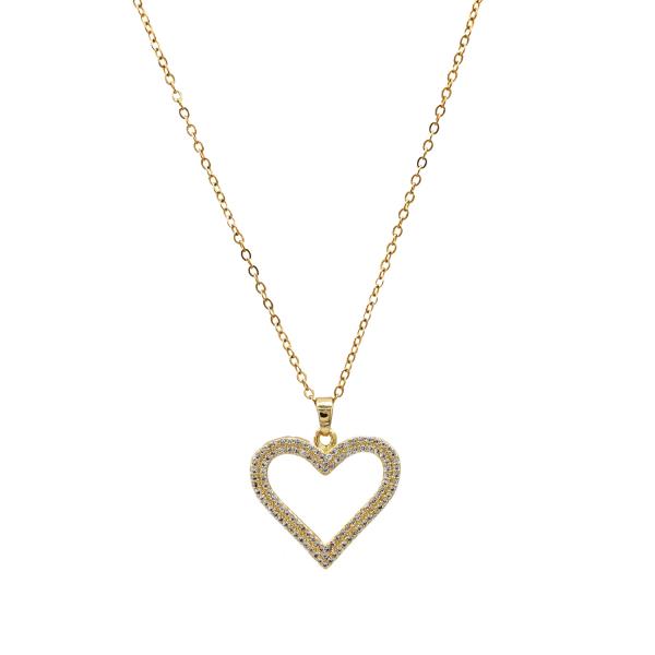 CZ HEART PENDANT STAINLESS STEEL NECKLACE