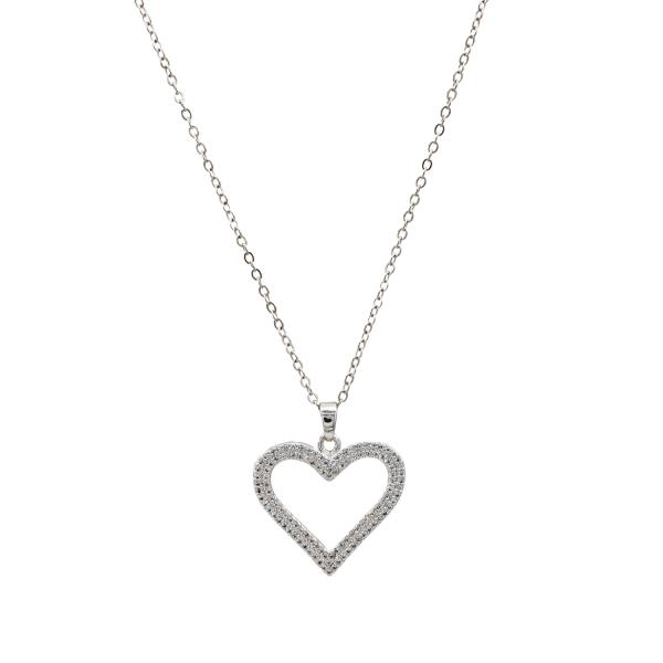 CZ HEART PENDANT STAINLESS STEEL NECKLACE