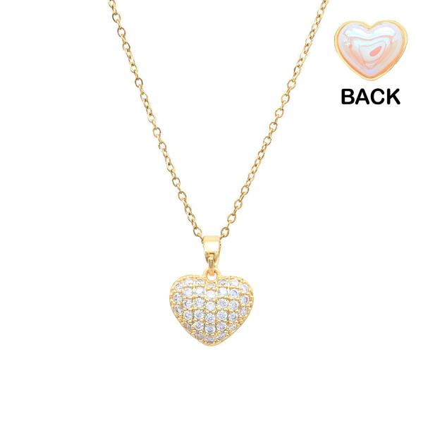 CZ HEART REVERSIBLE CHARM STAINLESS STEEL NECKLACE
