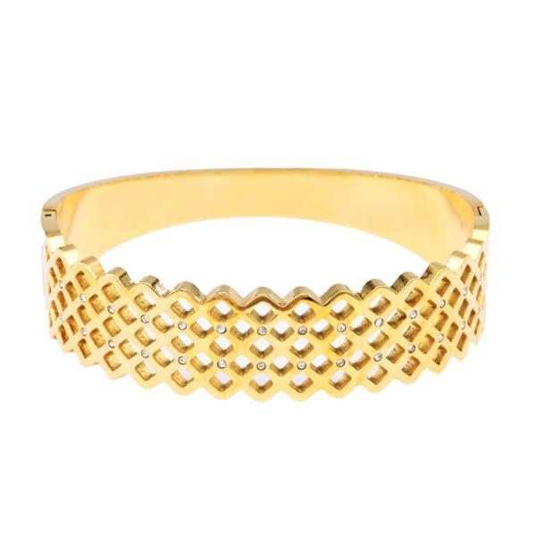 BASKET WEAVE STAINLESS STEEL BANGLE BRACELET