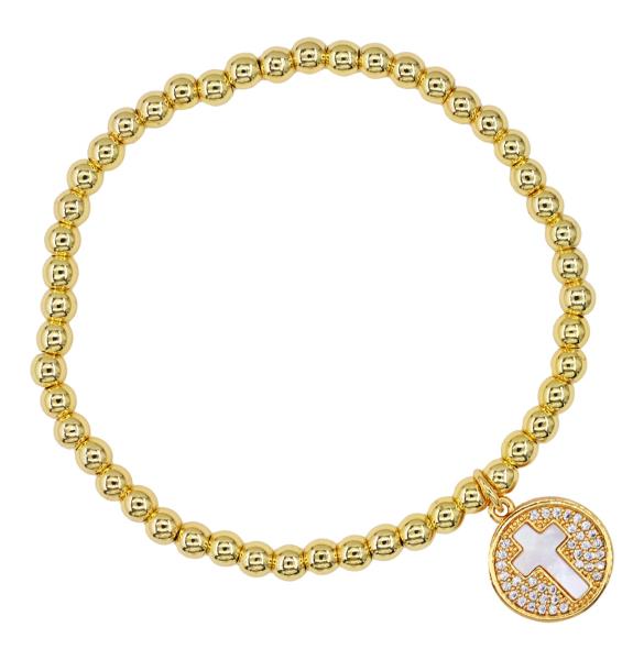 CROSS ROUND STAINLESS STEEL BEAD BRACELET