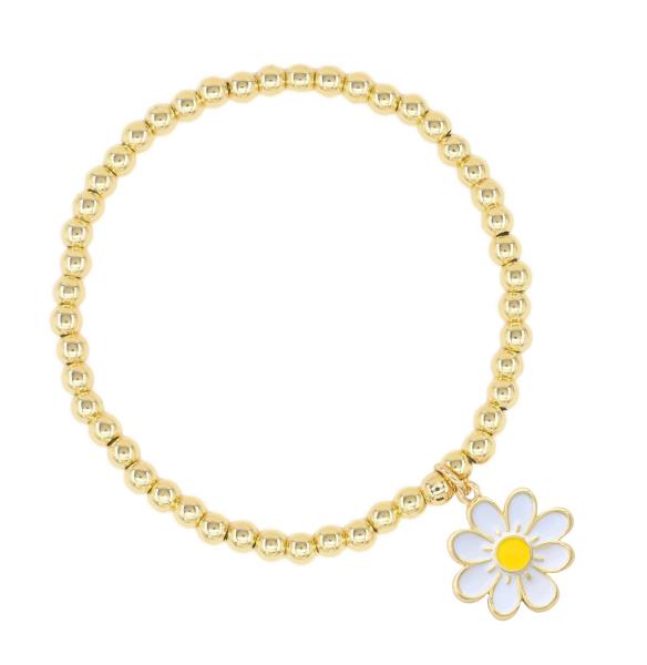 DAISY CHARM  STAINLESS STEEL BEAD BRACELET