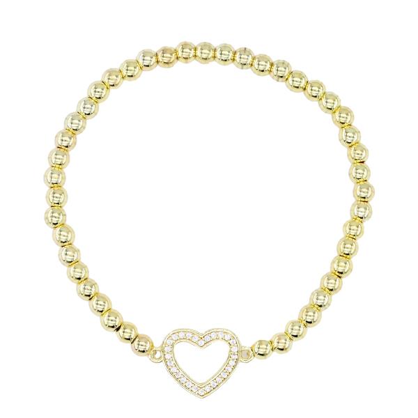 HEART CHARM STAINLESS STEEL BEAD BRACELET