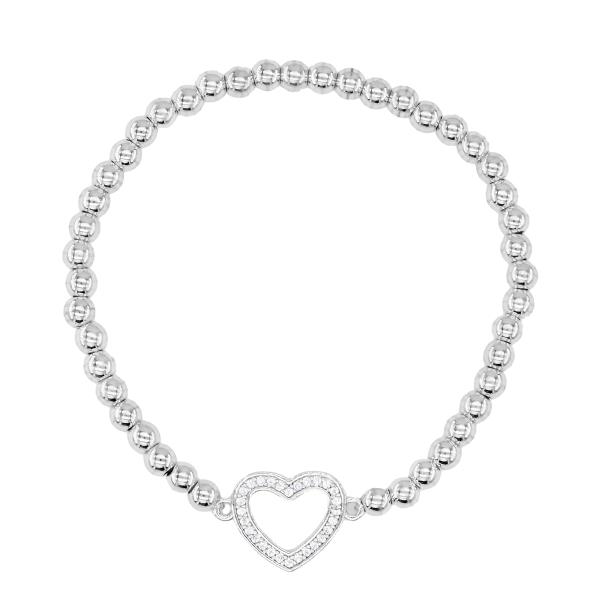 HEART CHARM STAINLESS STEEL BEAD BRACELET