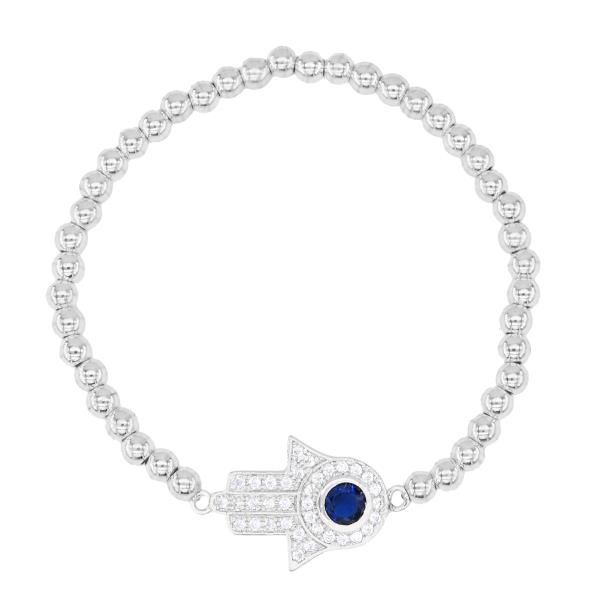 HAMSA HAND CHARM STAINLESS STEEL BEAD BRACELET