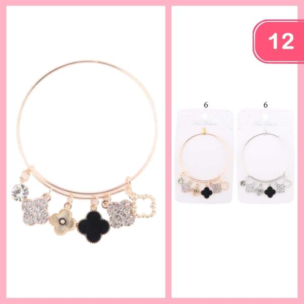 RHINESTONE FLOWER CHARM BRACELET (12 UNITS)