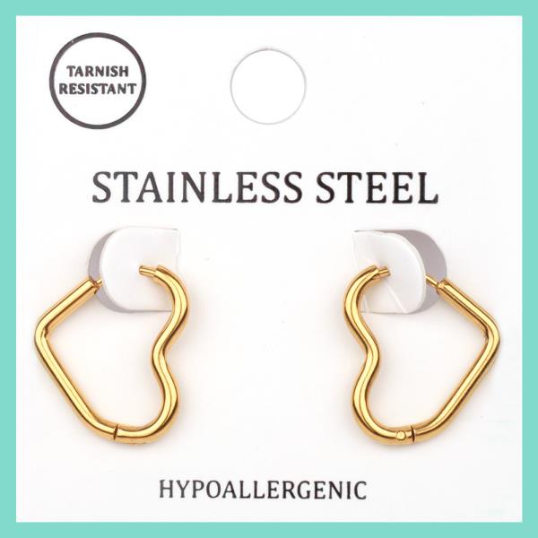 METAL STAINLESS HEART HOOP HUGGIE EARRING
