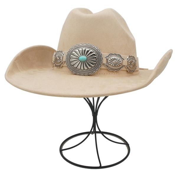 CONCHO LINK BANDED MICROSUEDE COWBOY HAT