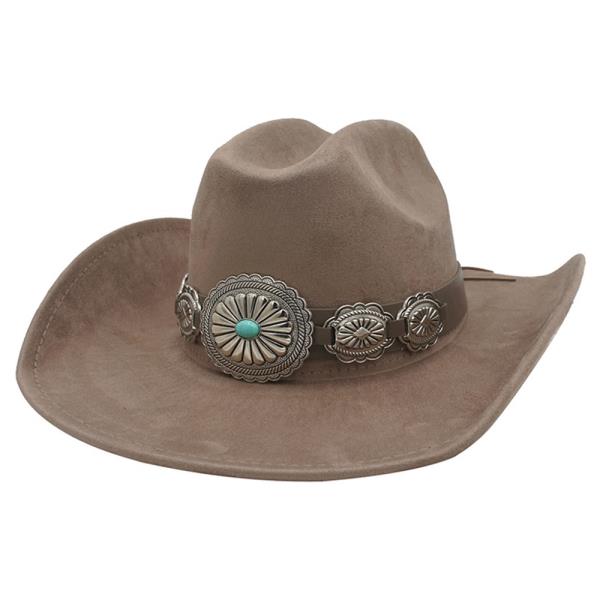 CONCHO LINK BANDED MICROSUEDE COWBOY HAT
