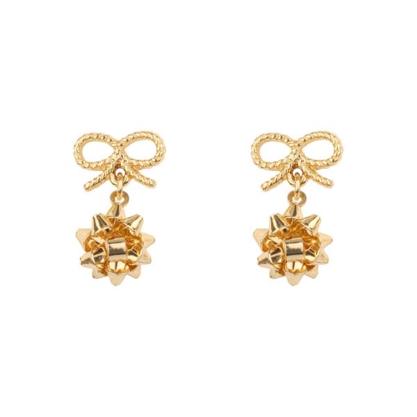 METAL CHRISTMAS BOW POST EARRING