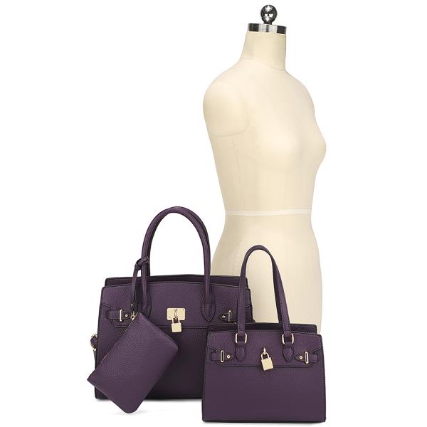 3IN1 TEXTURED DESIGN SATCHEL W MATCHING BAG AND CLUTCH SET