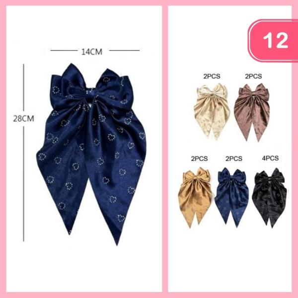 HEART SILK LONG TAIL HAIR BOW (12 UNITS)
