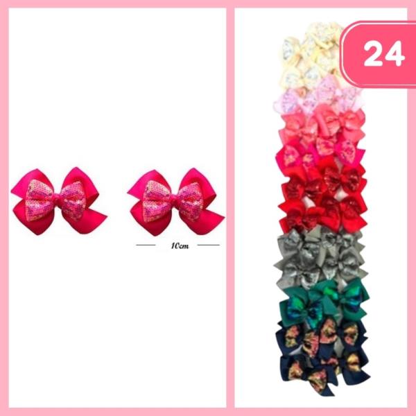 RIBBON SEQUINS HAIR BOWS (24 UNITS)