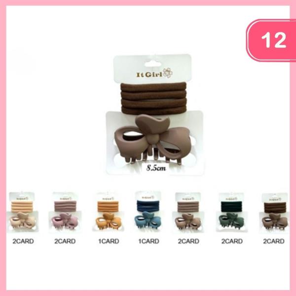 BOW HAIR CLAW CLIP HAIR TIE SET (12 UNITS)