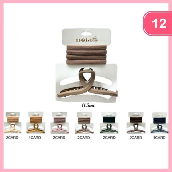HAIR CLAW CLIP HAIR TIE SET (12 UNITS)