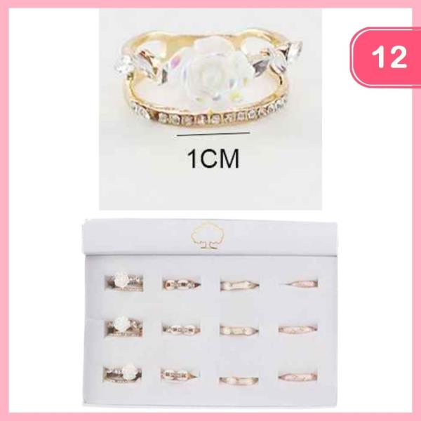 RHINESTONE FLOWER MULTI RINGS (12 UNITS)