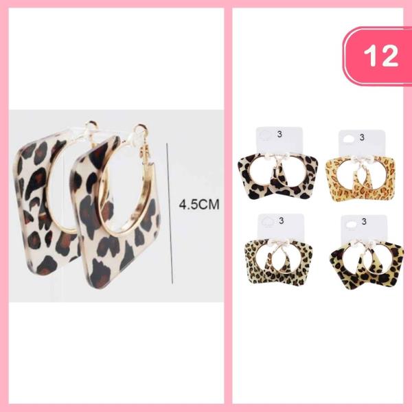 LEOPARD SQUARED HOOP EARRING (12 UNITS)