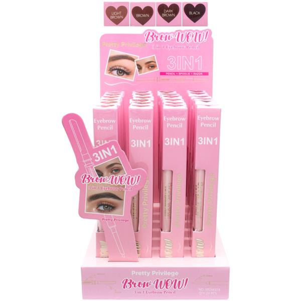 PRETTY PRIVILEGE 3IN1 BROW WOW EYEBROW PENCIL (24 UNITS)