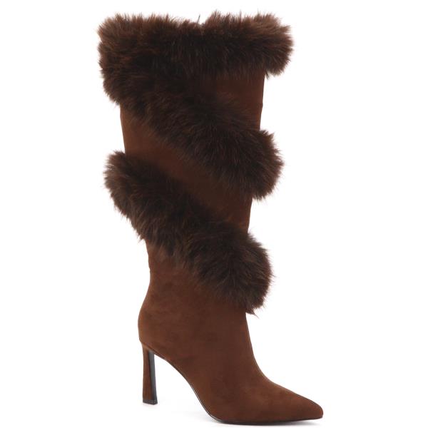 FUR TRIMMED POINTY TOE BOOTS 12 PAIRS