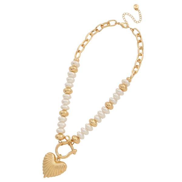 LIBED HEART PEARL METAL BEAD NECKLACE