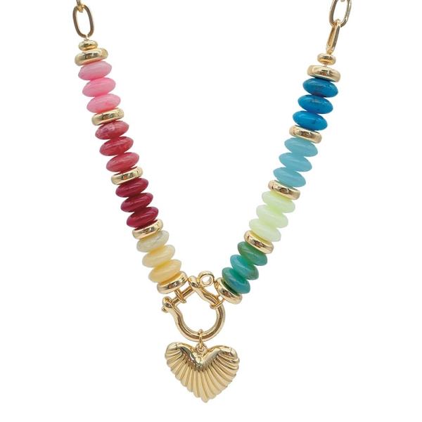 METAL MULTI BEAD HEART PENDANT NECKLACE