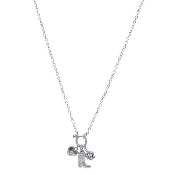 METAL CZ RIBBON BOW CHARM NECKLACE